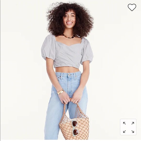 NWT J.Crew Puff-sleeve organic cotton cropped top in stripe. Sz Small. - Picture 5 of 7